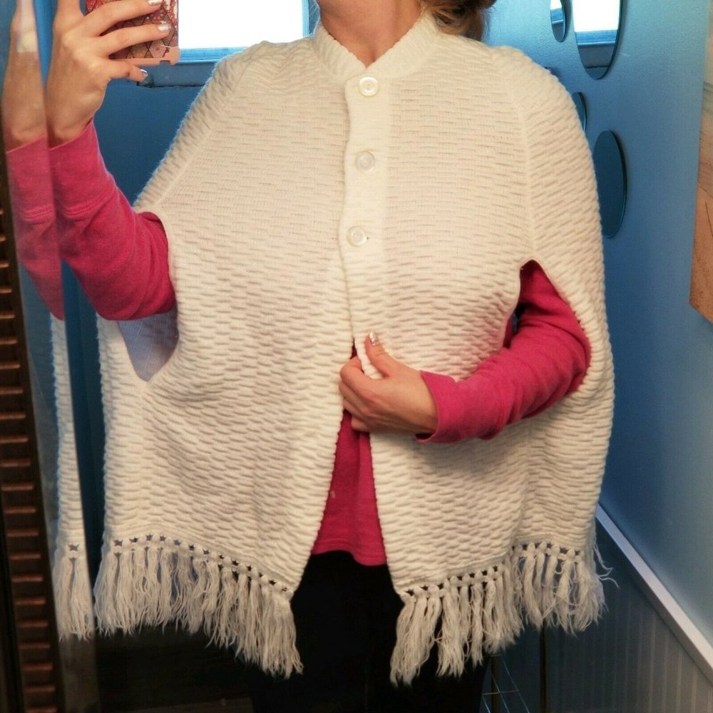 Vintage Sweater‎ Cape Poncho Cardigan Fringe…